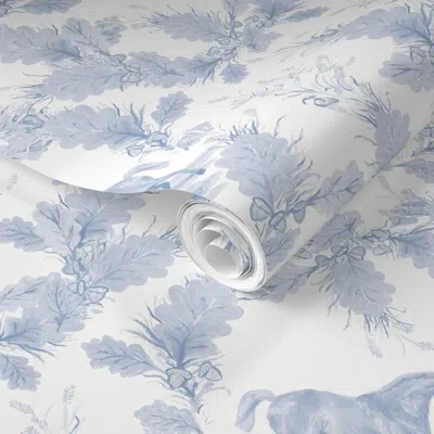 Spoonflower Pre-pasted Wallpaper Large Heirloom Equestrian Toile In Soft Powder Blue 2' X 12' Removable