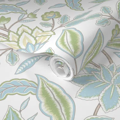 Spoonflower Pre-pasted Wallpaper Large Jacobean Floral Decorative Traditional Botanical Chintz Vintage White 2' 