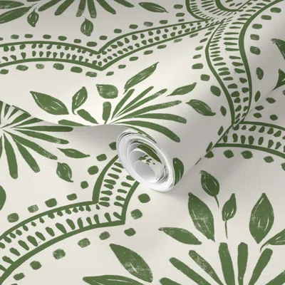 Spoonflower Pre-pasted Wallpaper Large/ Less Textured Herb On Cream 2' X 12' Removable