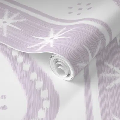 Spoonflower Pre-pasted Wallpaper Large Lilac On White Charlie Stripe 2' X 12' Removable