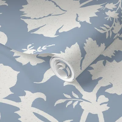 Spoonflower Pre-pasted Wallpaper Large Lucinda Silhouette Light Indigo Blue 2' X 12' Removable