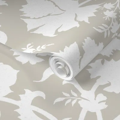 Spoonflower Pre-pasted Wallpaper Large Lucinda Silhouette Putty And White 2' X 12' Removable