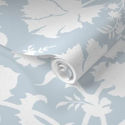 Spoonflower Pre-pasted Wallpaper Large Lucinda Silhouette Soft Blues And White Copy 2' X 12' Removable