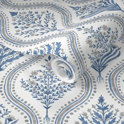 Spoonflower Pre-pasted Wallpaper Large Monticello Navy And Grey Copy 2' X 12' Removable
