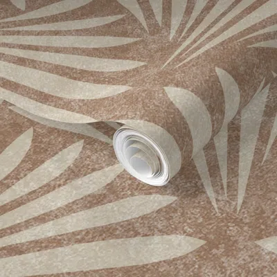 Spoonflower Pre-pasted Wallpaper Large Neutral Art Deco Moody Floral Mocha Brown Heritage Revival Seashell 2' X 