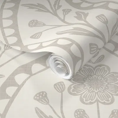 Spoonflower Pre-pasted Wallpaper Large Neutral Wildflower Damask Greige Boho Baby Nursery Minimal Botanical 2' X