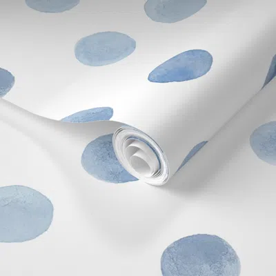 Spoonflower Pre-pasted Wallpaper Large / Polo Blue Watercolor Dots 2' X 12' Removable