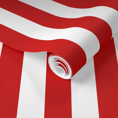 Spoonflower Pre-pasted Wallpaper Large Red And White Stripes 2' X 12' Removable