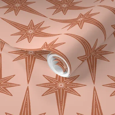 Spoonflower Pre-pasted Wallpaper (large) Retro Rustic Stars - Rust Orange & Pink - Vintage Western Cowgirl 2' X 