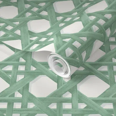 Spoonflower Pre-pasted Wallpaper Large Sally Lehigh Green And Cream2 2' X 12' Removable