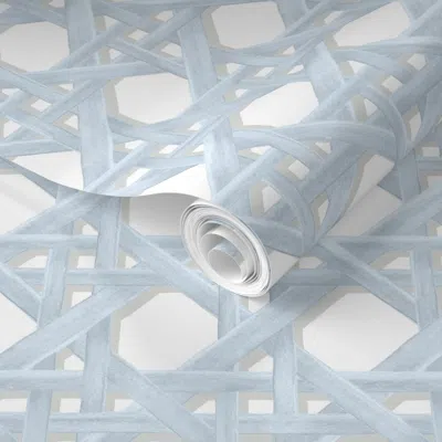 Spoonflower Pre-pasted Wallpaper Large Sally Light Soft Blue On White 2' X 12' Removable