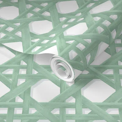 Spoonflower Pre-pasted Wallpaper Large Sally Southfield Green And White 2' X 12' Removable