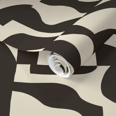 Spoonflower Pre-pasted Wallpaper Large Scale Abstract Geometric Cheater Quilt Organic Shapes - Black & Cream 2' 