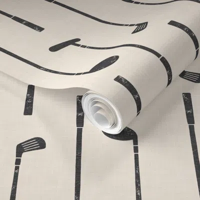 Spoonflower Pre-pasted Wallpaper (large Scale) Golf Clubs - Tee Time Sport  - Cream Charcoal- Lad25 2' X 12' Rem