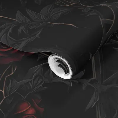 Spoonflower Pre-pasted Wallpaper Large Scale Gothic Roses 2' X 12' Removable