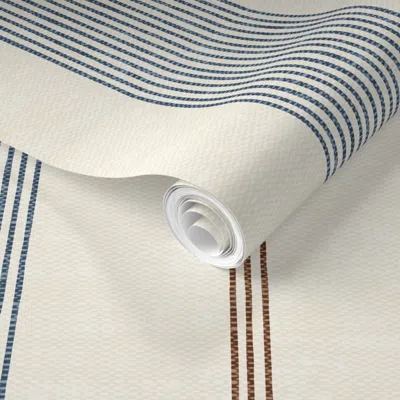 Spoonflower Pre-pasted Wallpaper (large Scale) Ivy Stripes - Vertical Dark Blue/brown On Cream - Lad22 2' X 12'  In Neutral