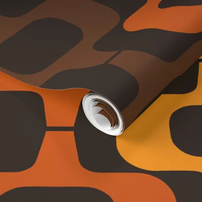 Spoonflower Pre-pasted Wallpaper Large Scale Mid Century 1970s Motif Browns Orange Gold 2' X 12' Removable