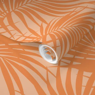 Spoonflower Pre-pasted Wallpaper Large Scale Palm Frond Pattern - Tangerine Orange 2' X 12' Removable
