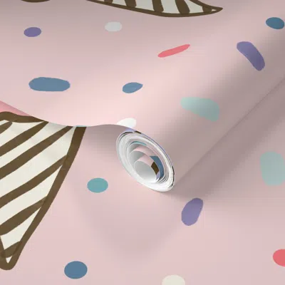 Spoonflower Pre-pasted Wallpaper Large Scale - Retro Ice Cream On Baby Pink 2' X 12' Removable