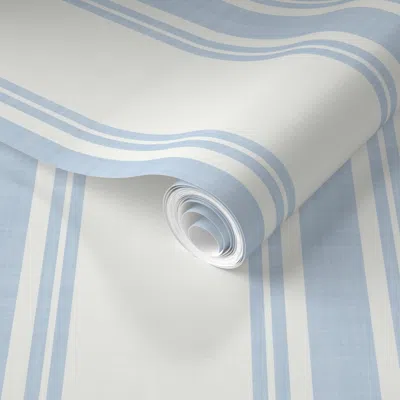 Spoonflower Pre-pasted Wallpaper Large Scale Vertical Classic Textured French Ticking Stripes - Sky Blue  Remova