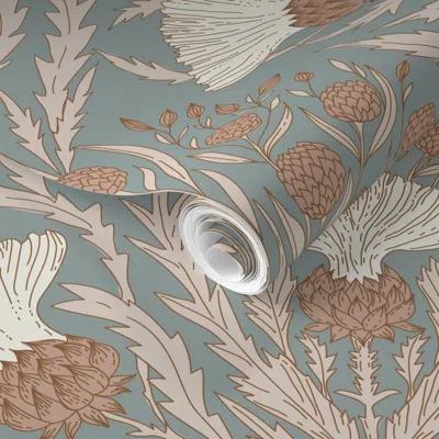 Spoonflower Pre-pasted Wallpaper Large Thistle Dandelion Flowering Weed Muted Pastels Cottagecore Bedroom 2' X 1