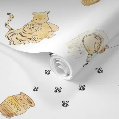 Spoonflower Pre-pasted Wallpaper Large Tossed Winnie The Pooh Animals Classic Kids Nursery  Fabric 2' X 12' Remo