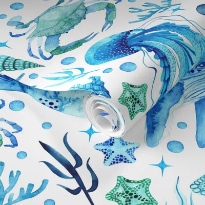 Spoonflower Pre-pasted Wallpaper Large Under The Sea Ocean Animals 2' X 12' Removable