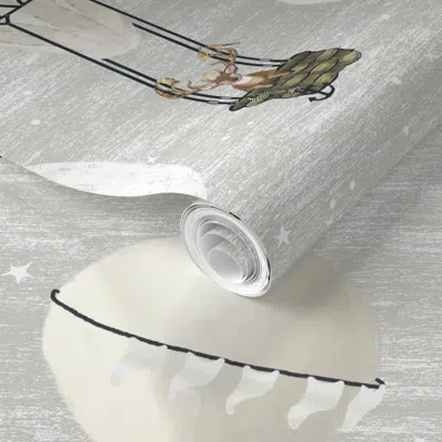 Spoonflower Pre-pasted Wallpaper Large White Neutral Nursery Hot Air Balloon Drawing Stars Moon And Woodland 2' 