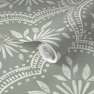 Spoonflower Pre-pasted Wallpaper Large/modern And Simple Neutral Geometric  In Dark Sage Green 2' X 12' Removabl