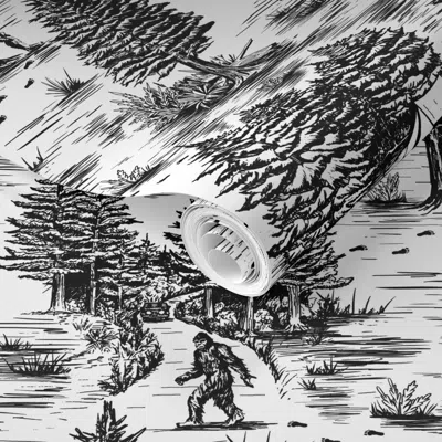 Spoonflower Pre-pasted Wallpaper Large-scale Bigfoot / Sasquatch Toile De Jouy In Black & White 2' X 12' Removab