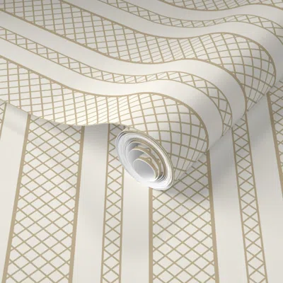 Spoonflower Pre-pasted Wallpaper Lattice Stripes Tan Neutral 2' X 12' Removable