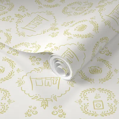 Spoonflower Pre-pasted Wallpaper Laundry Day Citron 2' X 12' Removable