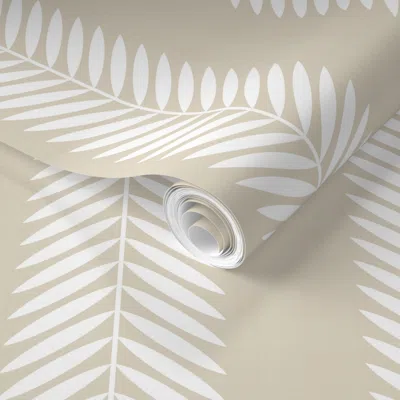 Spoonflower Pre-pasted Wallpaper Laurel Leaf Manchester Tan And White  Removable