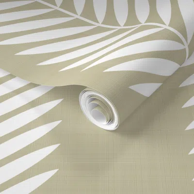 Spoonflower Pre-pasted Wallpaper Laurel Leaf Stripe On Tan 2' X 12' Removable