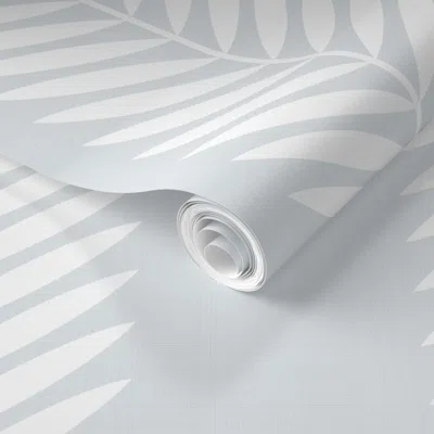Spoonflower Pre-pasted Wallpaper Laurel Leaf Vine First Snowfall And White 2' X 12' Removable In Gray