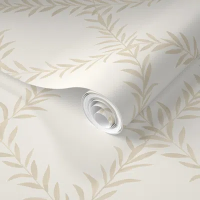 Spoonflower Pre-pasted Wallpaper Leafy Trellis Manchester Tan On Cream Faf7ef Copy  Removable