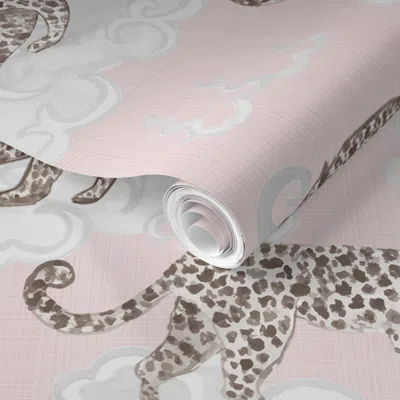 Spoonflower Pre-pasted Wallpaper Leopard Clouds Tan On Pale Pink  Removable In Multi