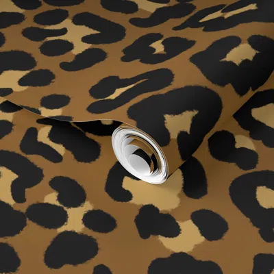 Spoonflower Pre-pasted Wallpaper Leopard Print Xxl - Dark Tan & Tan 2' X 12' Removable