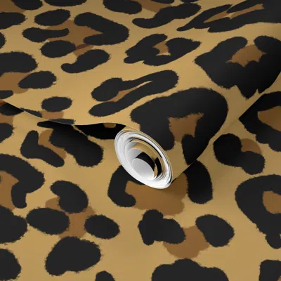 Spoonflower Pre-pasted Wallpaper Leopard Print Xxl - Tan & Dark Tan 2' X 12' Removable