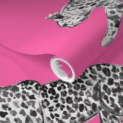 Spoonflower Pre-pasted Wallpaper Leopards Extra Large Hot Pink With Black And White 2' X 12' Removable