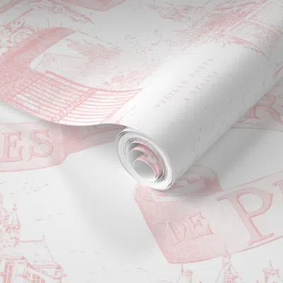 Spoonflower Pre-pasted Wallpaper Les Environs De Paris Toile De Jouy Dauphine 2' X 12' Removable In Multi