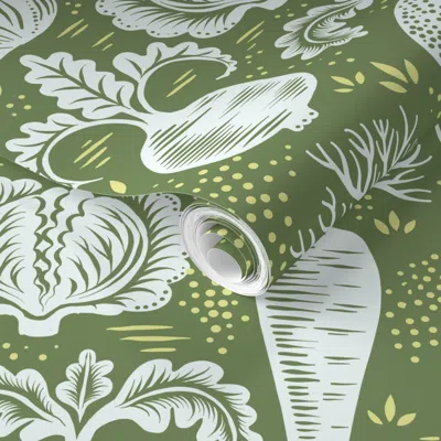Spoonflower Pre-pasted Wallpaper Lettuce Turnip The Beet - Green 2' X 12' Removable