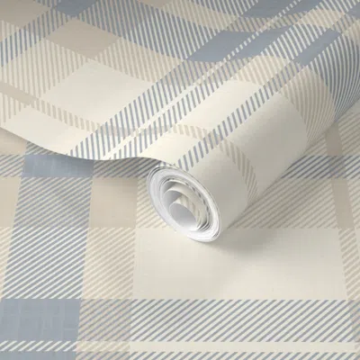 Spoonflower Pre-pasted Wallpaper Light Blue Beige Plaid  - Modern Cottage Home Decor 2' X 12' Removable