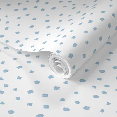 Spoonflower Pre-pasted Wallpaper Light Blue Polka Dots - Small Abstract Scribble Marks - White - Tossed Tiny 2' 