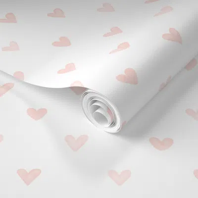 Spoonflower Pre-pasted Wallpaper Light Blush Pink Watercolor Hearts 2' X 12' Removable