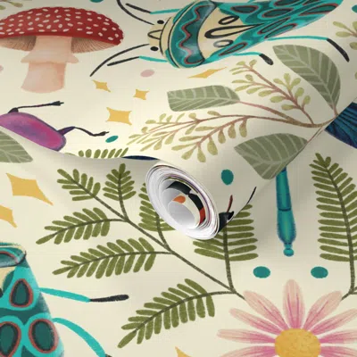 Spoonflower Pre-pasted Wallpaper Light Doodle Bugs - Large 2' X 12' Removable
