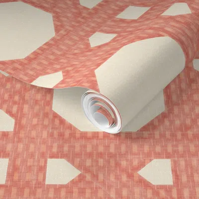 Spoonflower Pre-pasted Wallpaper Light Orange Ikat Chinoiserie Bamboo Classic Cane Pattern Offwhite Burlap L  Re