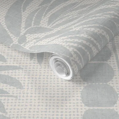 Spoonflower Pre-pasted Wallpaper Light Pastel Blue And White Vertical Stripe Palm Trees For A Boys Nursery  Remo In Gray