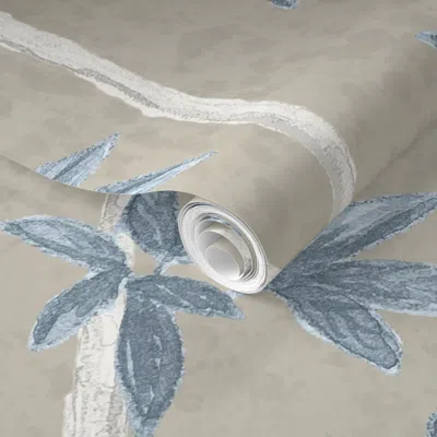 Spoonflower Pre-pasted Wallpaper Light Tan Blues Branches 2' X 12' Removable
