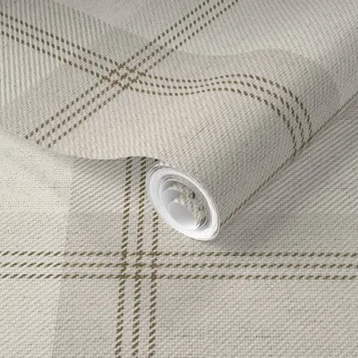 Spoonflower Pre-pasted Wallpaper Light Tan Plaid On Texture - Large 2' X 12' Removable In Neutral
